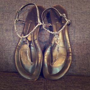 Tory Burch snake embossed leather sandals